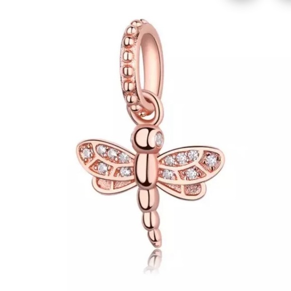 ❤️GORGEOUS ROSE GOLD DRAGONFLY DANGLE CHARM❤️WILL FIT ANY  PANDORA BRACELET❤️ - Picture 4 of 5